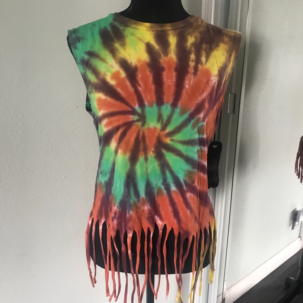 Tie Dyed On Fire Tassle Tank Style Shirt